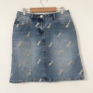 Lilly Pulitzer White Tag Embroidered Flip Flop Denim Skirt. Size 0